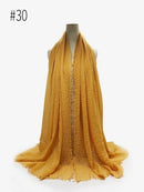 Pleated Plain Hijab Scarf Muslim Women Cotton Crinkle Headband Veil Scarves 2021 Fashion Islamic Headscarf Head Wraps Turban