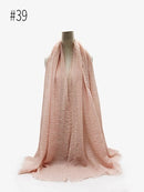 Pleated Plain Hijab Scarf Muslim Women Cotton Crinkle Headband Veil Scarves 2021 Fashion Islamic Headscarf Head Wraps Turban