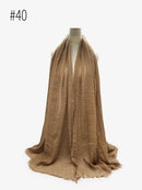 Pleated Plain Hijab Scarf Muslim Women Cotton Crinkle Headband Veil Scarves 2021 Fashion Islamic Headscarf Head Wraps Turban