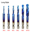 6Pcs Metric Tap Tapping Drill Bit Set Hex Shank Titanium Plated HSS Screw Bit Compound Machine Tap M3 M4 M5 M6 M8 M10 Hand Tools