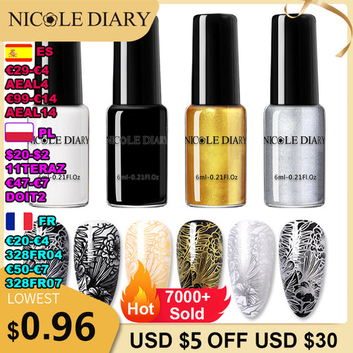 NICOLE DIARY 6毫升印花指甲油黑白美甲印花油指甲混合指甲油漆