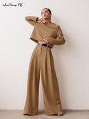 Mnealways18 Classic Wide Pants Floor-Length Pleated Loose Women Trousers Spring Wide Leg Pants Vintage Female Palazzo Pants 2022