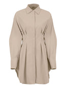 OOTN Summer Pleated Shirt Dress Fashion A-Line Single Breasted Casual Dresses Turn-Down Collar High Waist Solid Mini Dress 2022