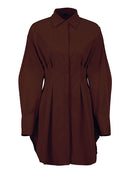 OOTN Summer Pleated Shirt Dress Fashion A-Line Single Breasted Casual Dresses Turn-Down Collar High Waist Solid Mini Dress 2022