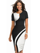 Nice-forever New Spring Elegant Stylish Contrast Color Patchwork Office Work vestidos Business Bodycon Women Dress B571