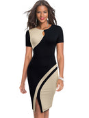 Nice-forever New Spring Elegant Stylish Contrast Color Patchwork Office Work vestidos Business Bodycon Women Dress B571
