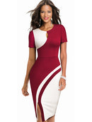 Nice-forever New Spring Elegant Stylish Contrast Color Patchwork Office Work vestidos Business Bodycon Women Dress B571