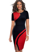 Nice-forever New Spring Elegant Stylish Contrast Color Patchwork Office Work vestidos Business Bodycon Women Dress B571