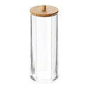 Cotton Swab Organizer Storage Bamboo Cover Acrylic Round Organizer Boxes Makeup Storage Box Plastic Container with Bamboo Lid