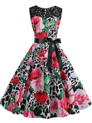 Blue Lace Patchwork Summer Dress Women Elegant Vintage Party Dress Casual Office Ladies Work Dress