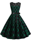 Blue Lace Patchwork Summer Dress Women Elegant Vintage Party Dress Casual Office Ladies Work Dress