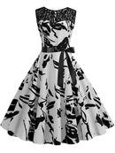 Blue Lace Patchwork Summer Dress Women Elegant Vintage Party Dress Casual Office Ladies Work Dress