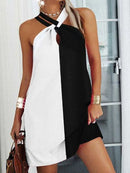 Sexy Halter Neck Leopard Patchwork Printing Mini Dress Sleeveless Beach Casual Summer Dresses Woman 2022 Oversized Loose Tunics