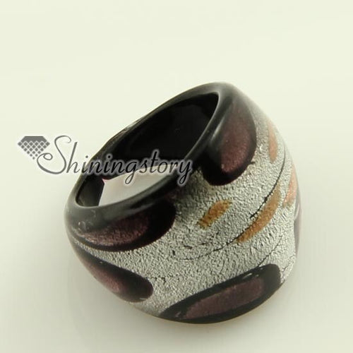 Silver foil Italian venetian lampwork blown murano glass finger rings jewelry jewellery high fashion jewellery